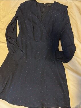Ann Taylor Long-Sleeve Wrap Dress with Pink Dot Print